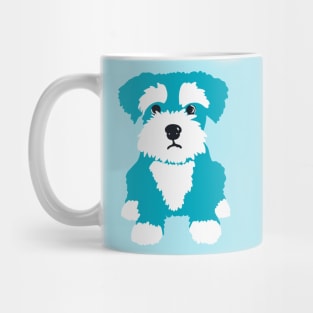 Sweet Turquoise Miniature Schnauzer Puppy on Dark Blue Background Mug